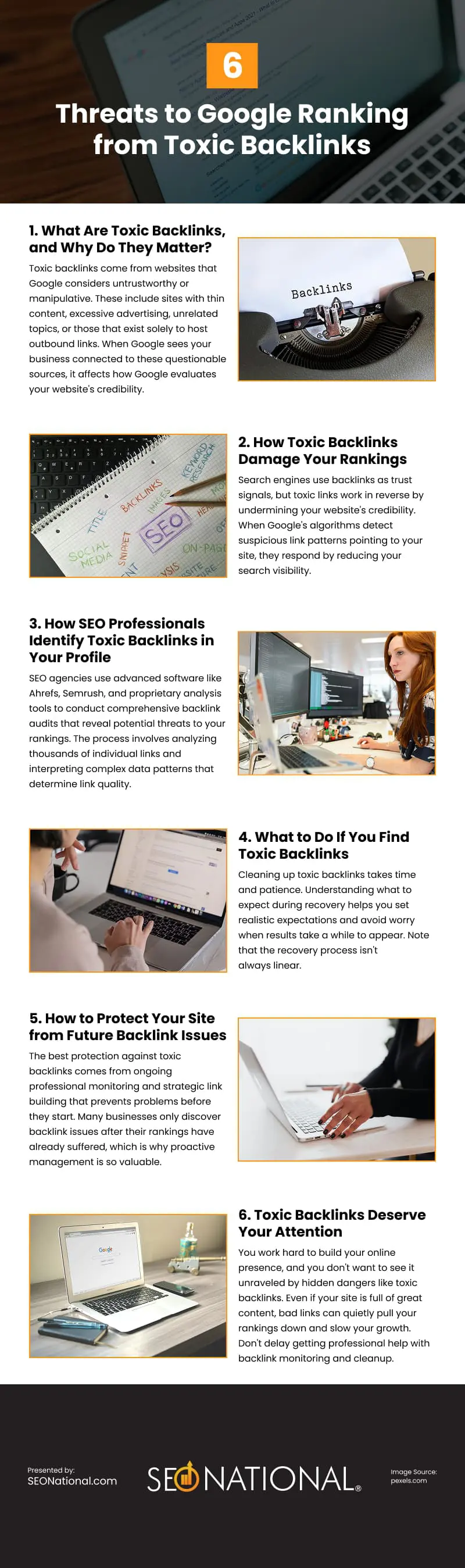 6 Threats to Google Ranking from Toxic Backlinks Infographic