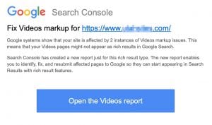 Google Search Console video markup error
