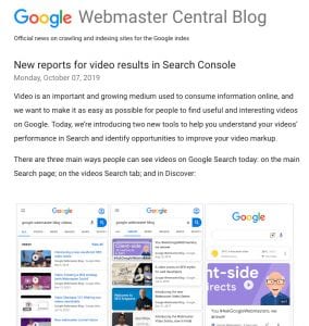 Google Search Console video results