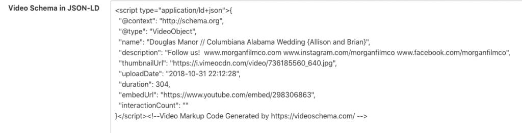 video schema head json